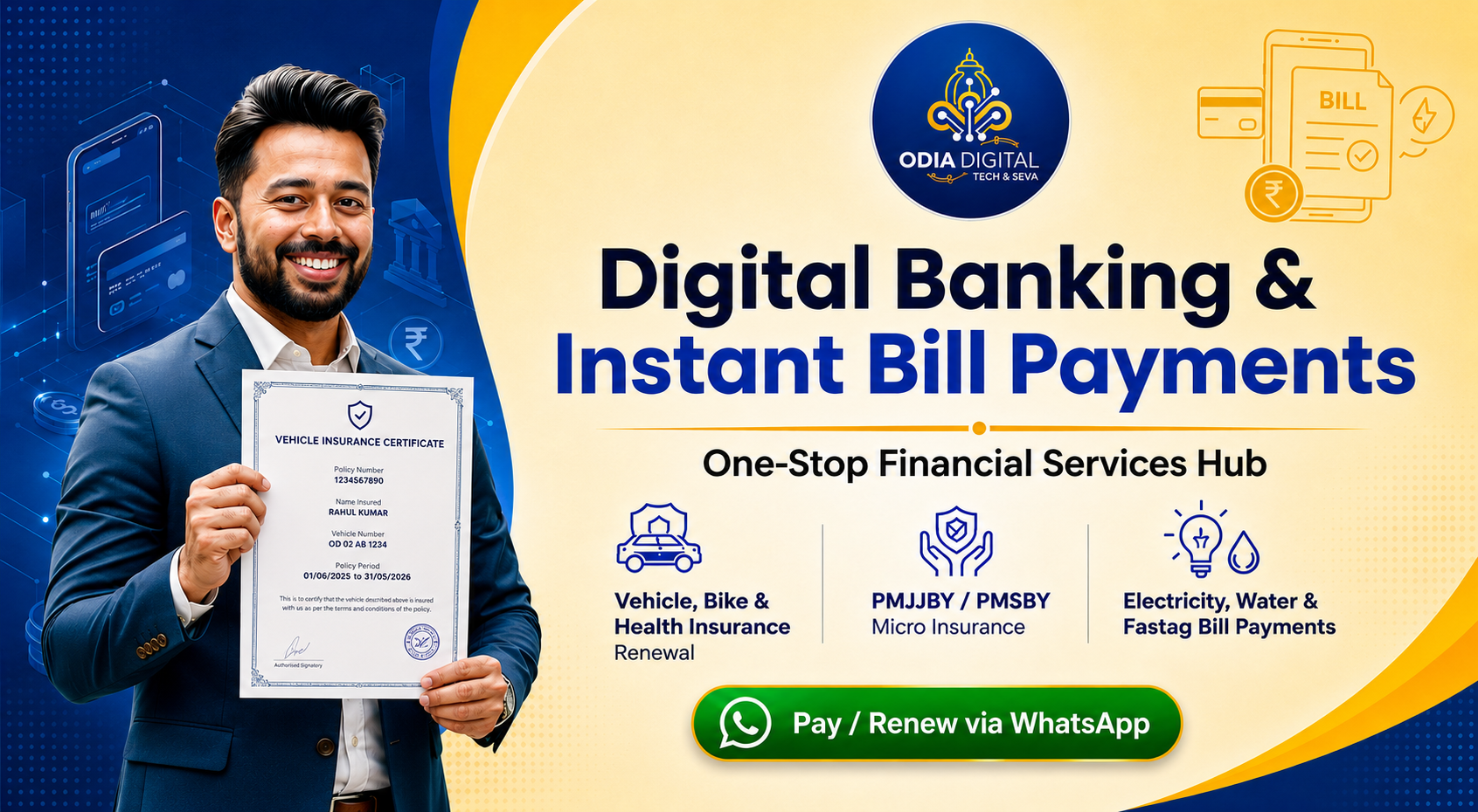 Digital banking, insurance renewal and instant bill payments
