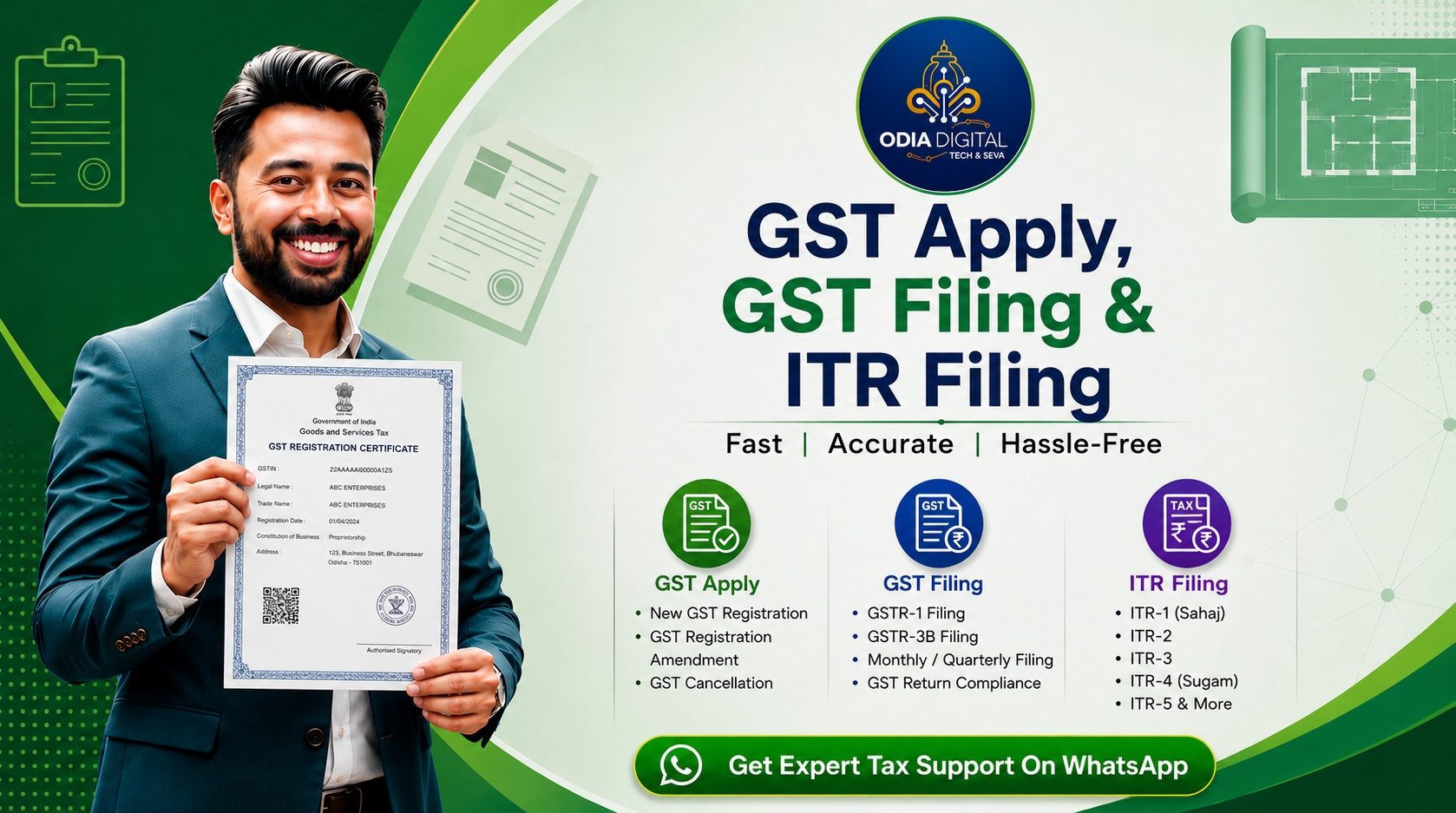 GST apply, GST filing and ITR filing — expert tax support